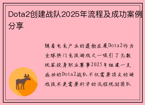 Dota2创建战队2025年流程及成功案例分享