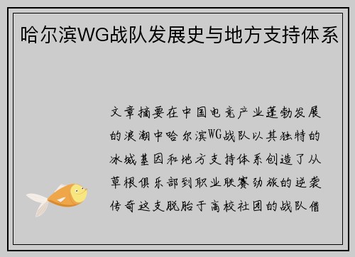 哈尔滨WG战队发展史与地方支持体系
